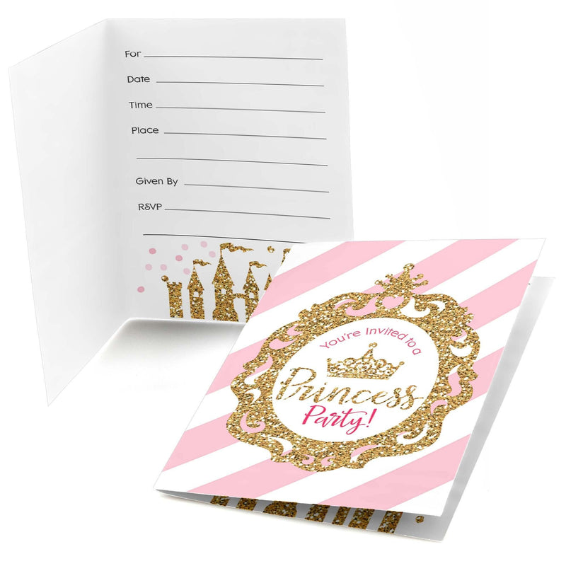 Little Princess Crown - Fill In Pink and Gold Princess Baby Shower or Birthday Party Invitations - 8 ct