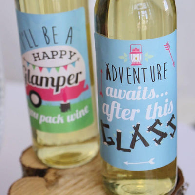 Let's Go Glamping - Camp Glamp Party or Birthday Party Decorations for Women and Men - Wine Bottle Label Stickers - Set of 4