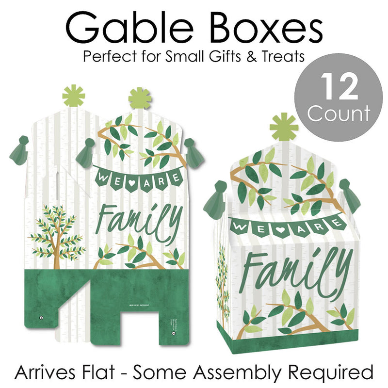 Family Tree Reunion - Treat Box Party Favors - Family Gathering Party Goodie Gable Boxes - Set of 12