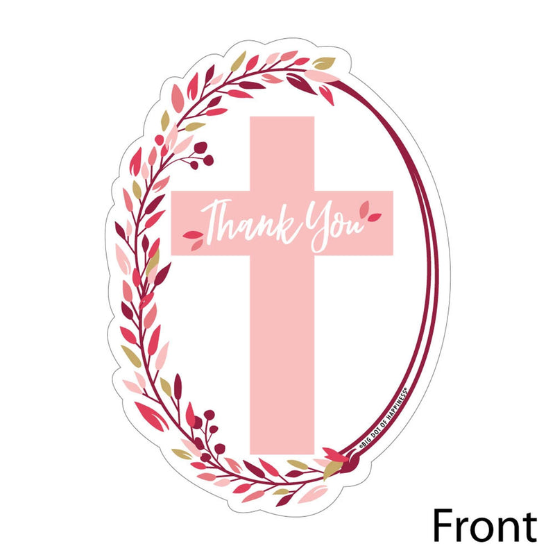 Pink Elegant Cross - Shaped Thank You Cards - Girl Religious Party Thank You Note Cards with Envelopes - Set of 12