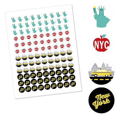 NYC Cityscape - New York City Party Round Candy Sticker Favors - Labels Fit Hershey's Kisses - 108 ct