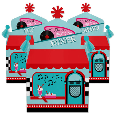 50's Sock Hop - Treat Box Party Favors - 1950s Rock N Roll Party Goodie Gable Boxes - Set of 12