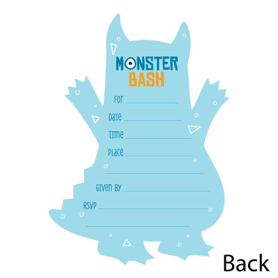 Monster Bash - Shaped Fill-In Invitations - Little Monster Birthday Party or Baby Shower Invitation Cards with Envelopes - Set of 12