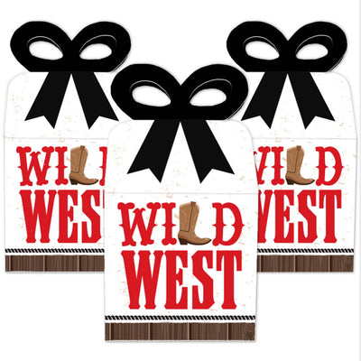 Western Hoedown - Square Favor Gift Boxes - Wild West Cowboy Party Bow Boxes - Set of 12