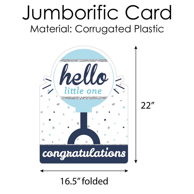 Hello Little One - Blue and Silver - Congratulations Giant Greeting Card - Big Shaped Jumborific Card - 16.5 x 22 inches