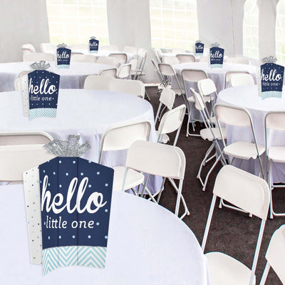 Hello Little One - Blue and Silver - Table Decorations - Boy Baby Shower Fold and Flare Centerpieces - 10 Count