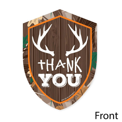Gone Hunting - Shaped Thank You Cards - Deer Hunting Camo Party Thank You Note Cards with Envelopes - Set of 12