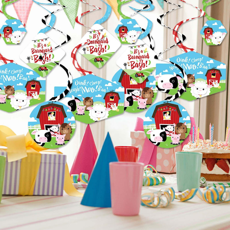 Farm Animals - Barnyard Baby Shower or Birthday Party Hanging Decor - Party Decoration Swirls - Set of 40