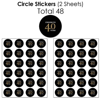 Adult 40th Birthday - Gold - Mini Candy Bar Wrappers, Round Candy Stickers and Circle Stickers - Birthday Party Candy Favor Sticker Kit - 304 Pieces