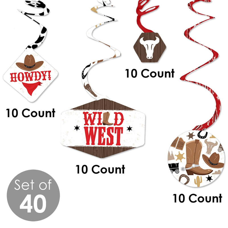 Western Hoedown - Wild West Cowboy Party Hanging Decor - Party Decoration Swirls - Set of 40