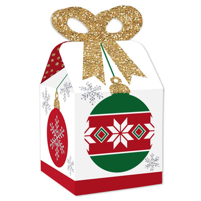 Ornaments - Square Favor Gift Boxes - Holiday and Christmas Party Bow Boxes - Set of 12