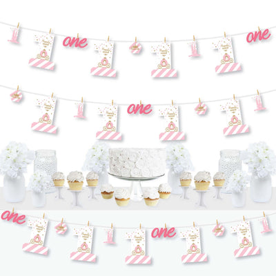 1st Birthday Little Princess Crown - Pink and Gold Princess First Birthday Party DIY Decorations - Clothespin Garland Banner - 44 Pieces