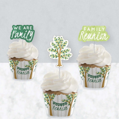 Family Tree Reunion - Cupcake Decoration - Family Gathering Party Cupcake Wrappers and Treat Picks Kit - Set of 24