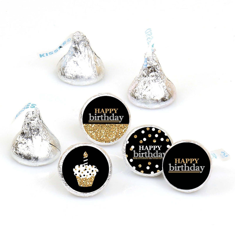Adult Happy Birthday - Gold - Round Candy Labels Birthday Party Favors - Fits Hershey&