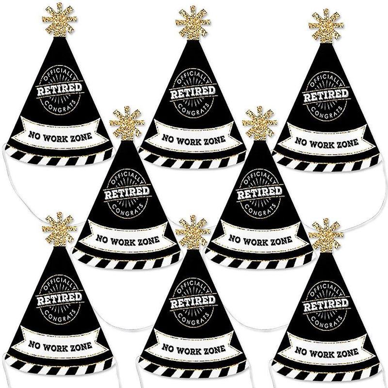 Happy Retirement - Mini Cone Retirement Party Hats - Small Little Party Hats - Set of 8