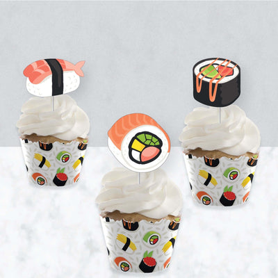 Let's Roll - Sushi - Cupcake Decoration - Japanese Party Cupcake Wrappers and Treat Picks Kit - Set of 24