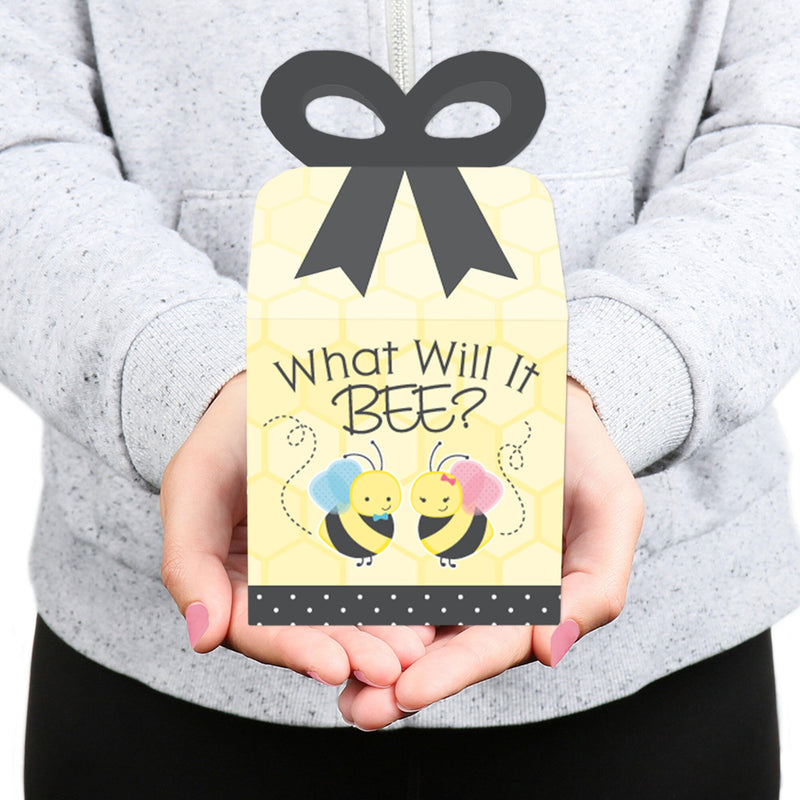 What Will It BEE? - Square Favor Gift Boxes - Gender Reveal Party Bow Boxes - Set of 12