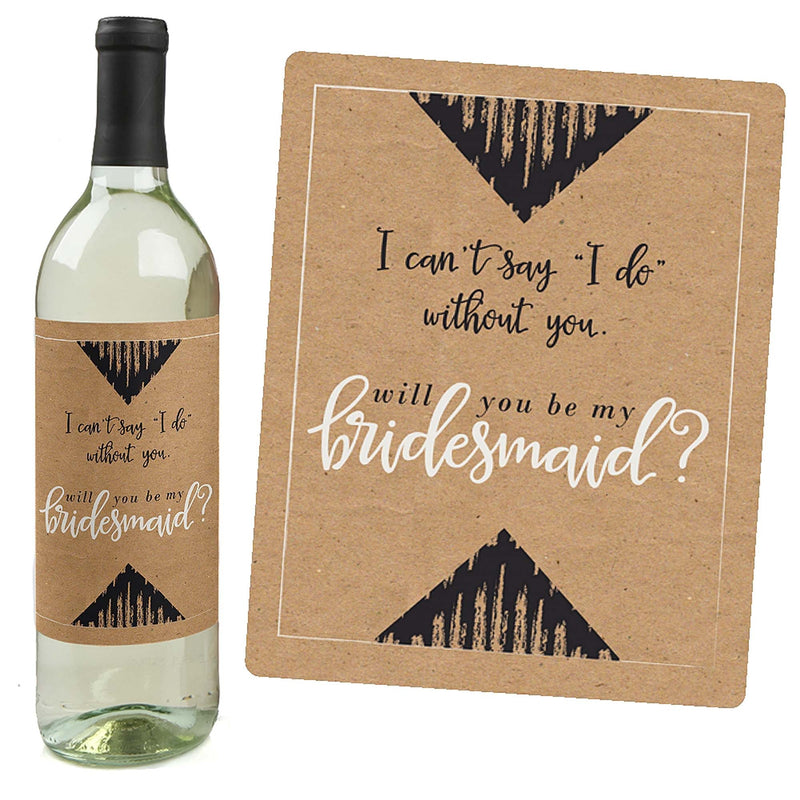 Rustic Kraft - Will You Be My Bridesmaid? - Gift for Women - Wine Bottle Label Stickers - Set of 4