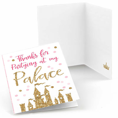 Little Princess Crown - Pink and Gold Princess Baby Shower or Birthday Party Thank You Cards - 8 ct