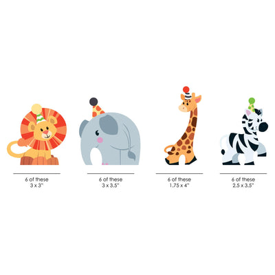 Jungle Party Animals - DIY Shaped Safari Zoo Animal Birthday Party or Baby Shower Cut-Outs - 24 ct