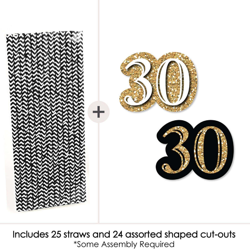 Adult 30th Birthday - Gold - Paper Straw Decor - Birthday Party Striped Decorative Straws - Set of 24