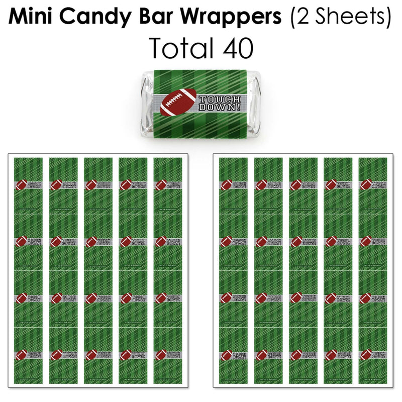 End Zone - Football - Mini Candy Bar Wrappers, Round Candy Stickers and Circle Stickers - Baby Shower or Birthday Party Candy Favor Sticker Kit - 304 Pieces