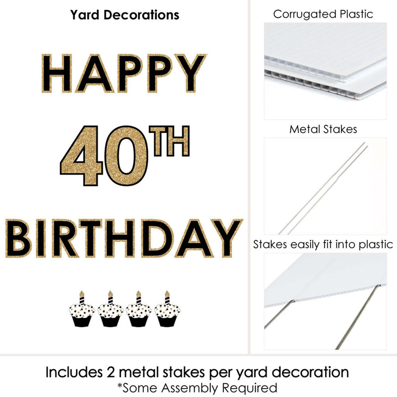 Adult 40th Birthday - Gold - Yard Sign Outdoor Lawn Decorations - Happy 40th Birthday Yard Signs