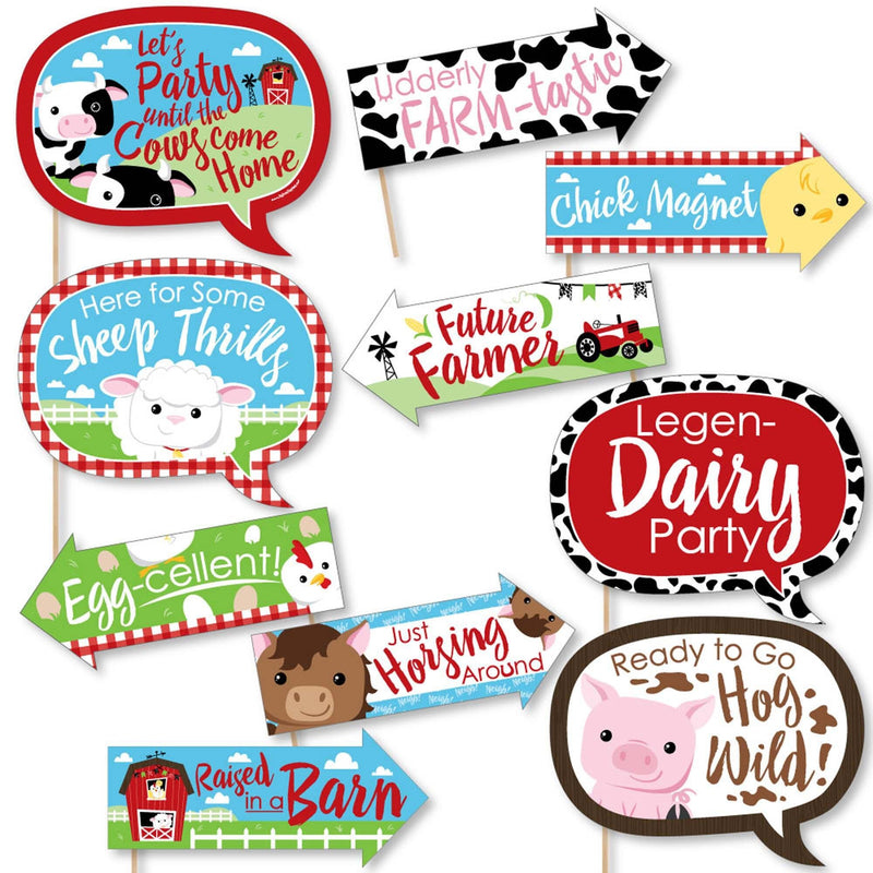 Funny Farm Animals - 10 Piece Barnyard Baby Shower or Birthday Party Photo Booth Props Kit