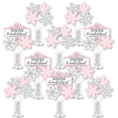 Pink Winter Wonderland - Holiday Snowflake Birthday Party and Baby Shower Centerpiece Sticks - Showstopper Table Toppers - 35 Pieces