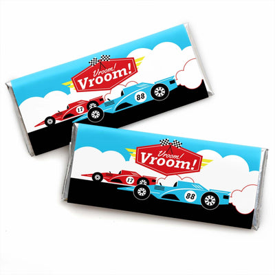 Let's Go Racing - Racecar - Candy Bar Wrapper Race Car Birthday Party or Baby Shower Favors - Set of 24