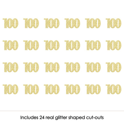 Gold Glitter 100 - No-Mess Real Gold Glitter Cut-Out Numbers - 100th Birthday Party Confetti - Set of 24