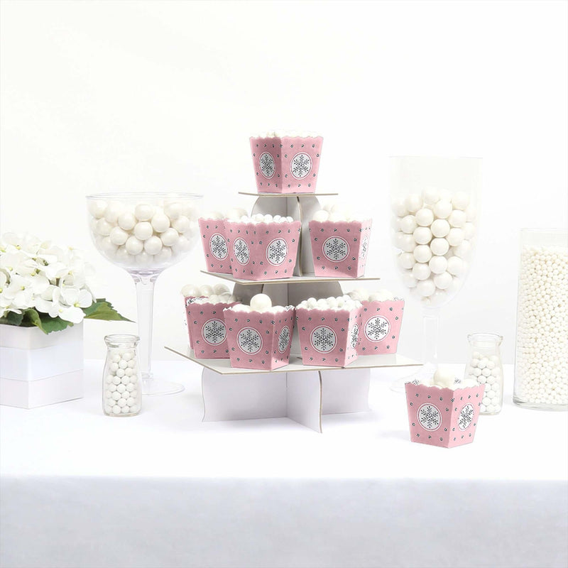 Pink Winter Wonderland - Party Mini Favor Boxes - Holiday Snowflake Birthday Party or Baby Shower Treat Candy Boxes - Set of 12
