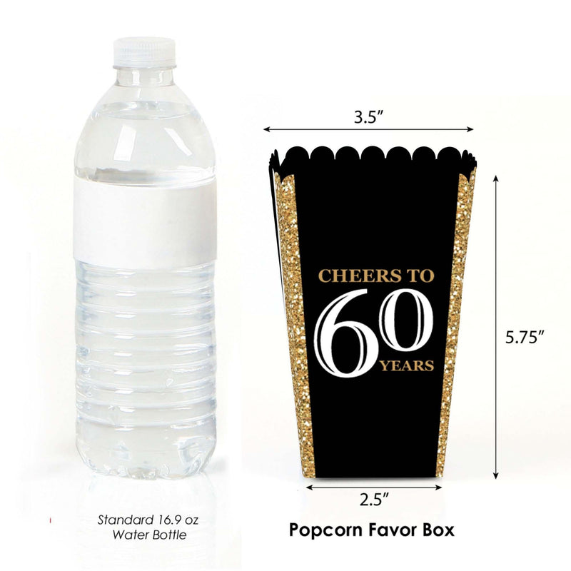 Adult 60th Birthday - Gold - Birthday Party Favor Popcorn Treat Boxes - Set of 12