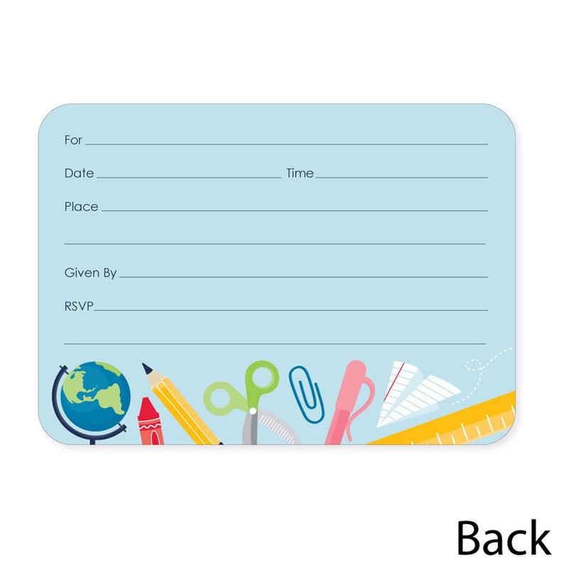 Back to School - Shaped Fill-In Invitations - First Day of School Classroom Invitation Cards with Envelopes - Set of 12