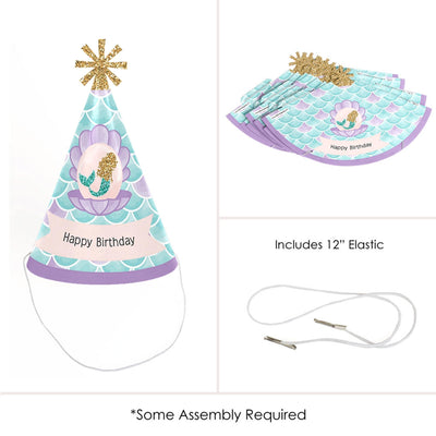 Let's Be Mermaids - Cone Happy Birthday Party Hats for Kids and Adults - Set of 8 (Standard Size)