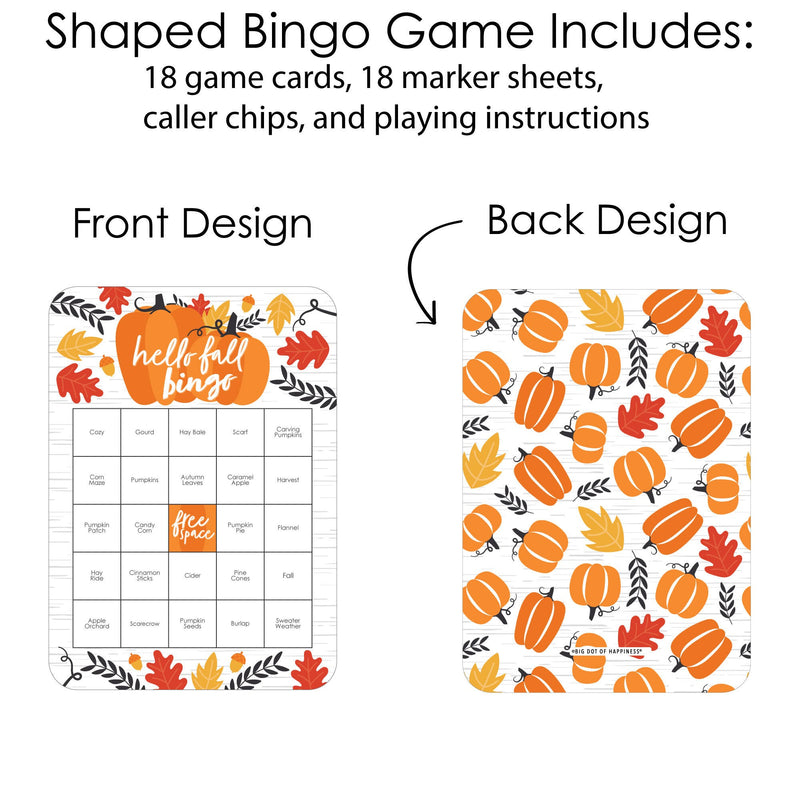 Fall Pumpkin - Bingo Cards and Markers - Halloween or Thanksgiving Party Shaped Bingo Game - Set of 18