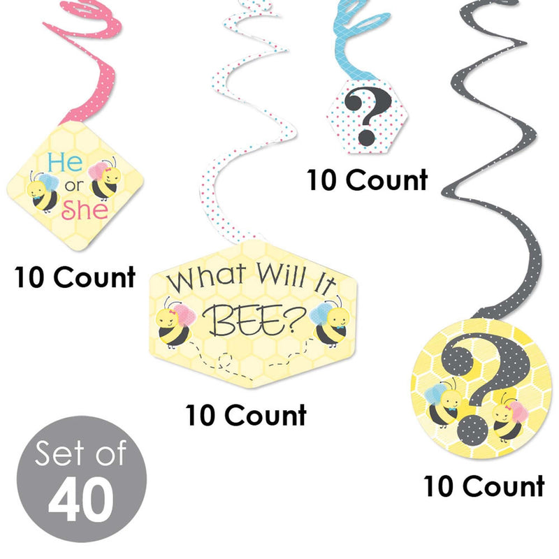 What Will It BEE? - Gender Reveal Hanging Decor - Party Decoration Swirls - Set of 40