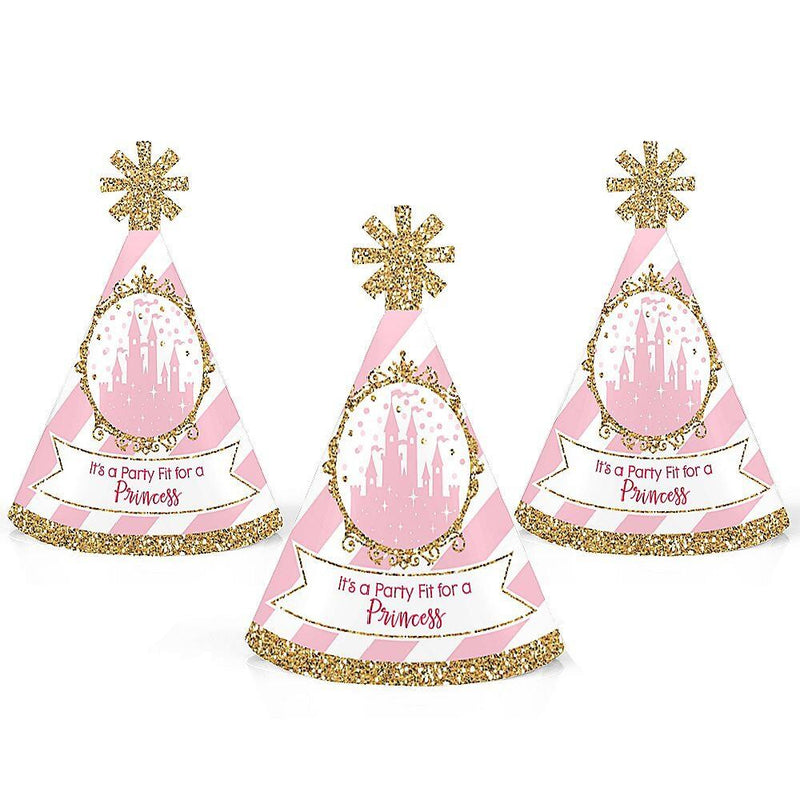 Little Princess Crown - Mini Cone Pink and Gold Princess Baby Shower or Birthday Party Hats - Small Little Party Hats - Set of 8