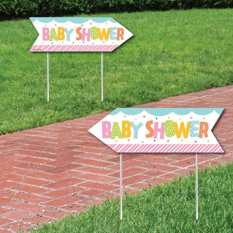 Colorful Baby Shower - Gender Neutral Party Sign Arrow - Double Sided Directional Yard Signs - Set of 2