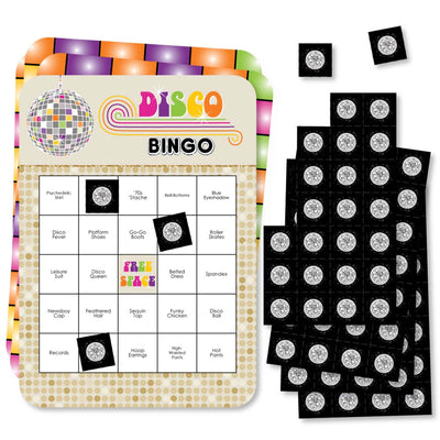 70's Disco - Bar Bingo Cards and Markers - 1970s Disco Fever Party Bingo Game - Set of 18