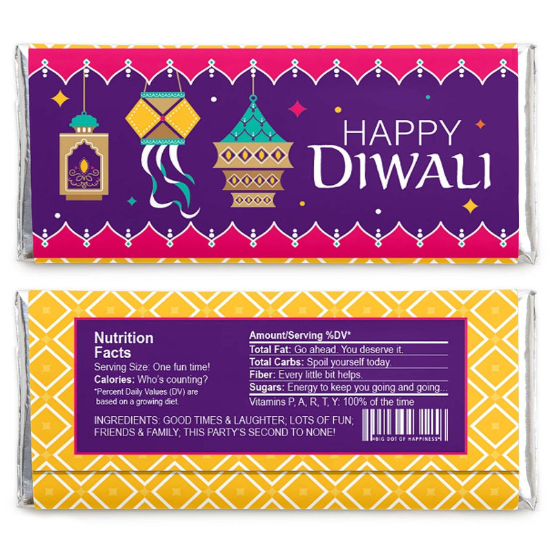 Happy Diwali - Candy Bar Wrapper Festival of Lights Party Favors - Set of 24