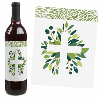 Elegant Cross - Religious Party Decorations for Women and Men - Wine Bottle Label Stickers - Set of 4