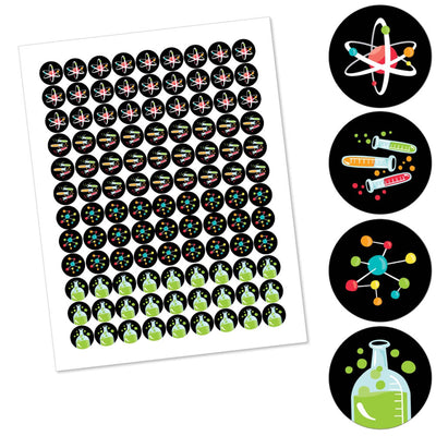 Scientist Lab - Mad Science Baby Shower or Birthday Party Round Candy Sticker Favors - Labels Fit Hershey's Kisses (1 sheet of 108)