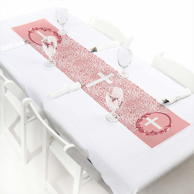 Pink Elegant Cross - Petite Girl Religious Party Paper Table Runner - 12" x 60"