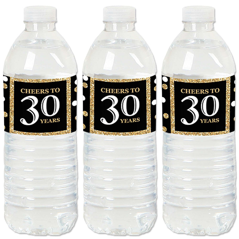 Adult 30th Birthday - Gold - Birthday Party Water Bottle Sticker Labels - Set of 20