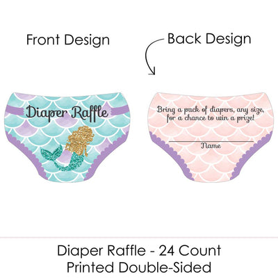 Let's Be Mermaids - Diaper Shaped Raffle Ticket Inserts - Baby Shower Activities - Diaper Raffle Game - Set of 24