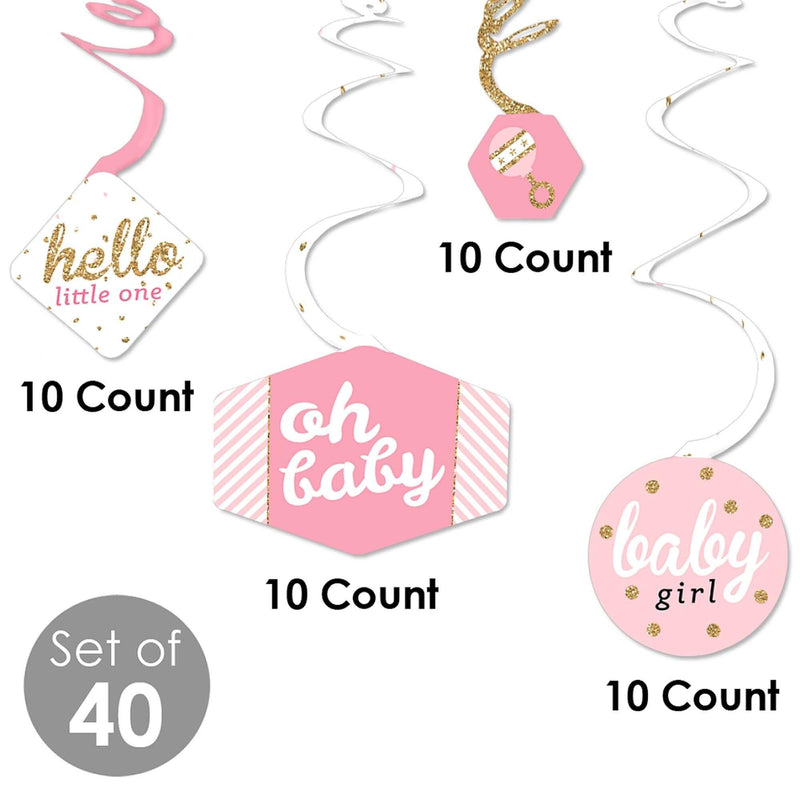 Hello Little One - Pink and Gold - Girl Baby Shower Hanging Decor - Party Decoration Swirls - Set of 40