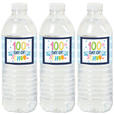 Happy 100th Day of School - 100 Days Party Water Bottle Sticker Labels - Set of 20