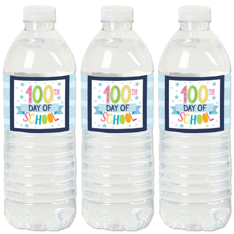 Happy 100th Day of School - 100 Days Party Water Bottle Sticker Labels - Set of 20
