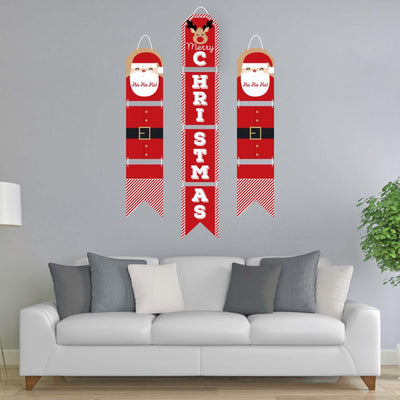 Jolly Santa Claus - Hanging Vertical Paper Door Banners - Christmas Party Wall Decoration Kit - Indoor Door Decor